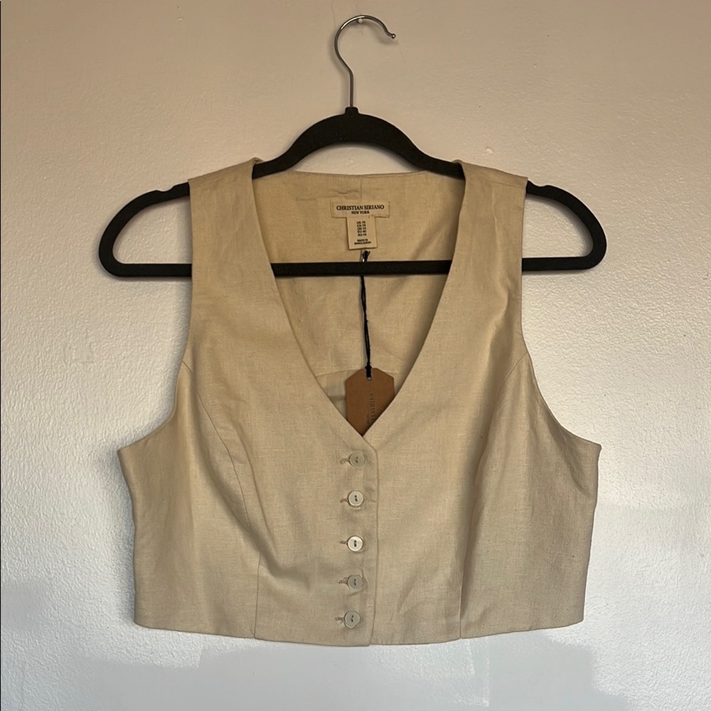 NWT Christian Siriano Cream Button-Up Vest